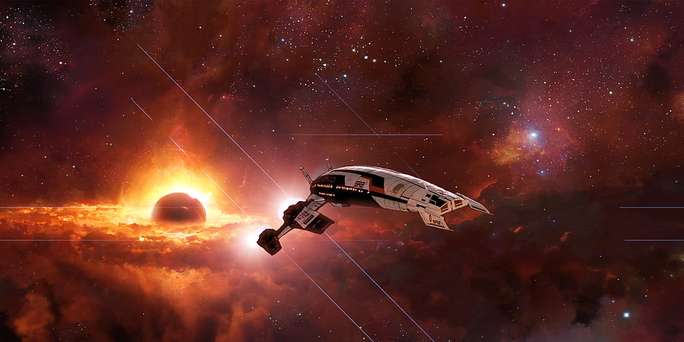 white and black space craft HD wallpaper