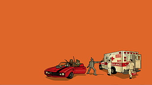 ambulance and red car digital wallpaper, threadless, simple, The Wizard of Oz, humor