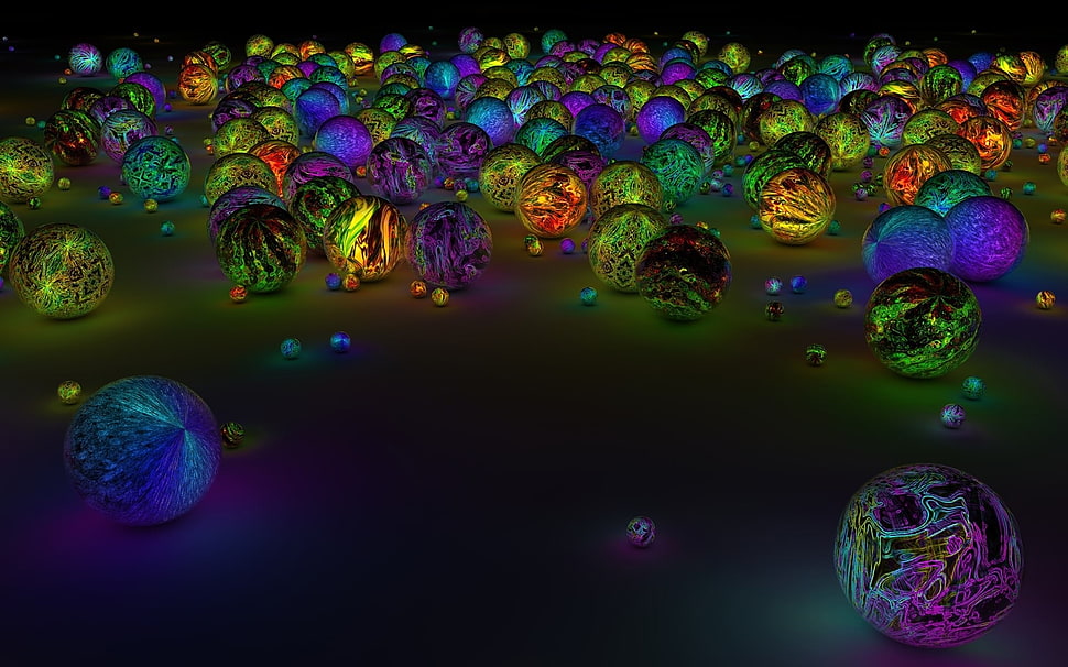 assorted-color marble toy lot, marble, balls, digital art, render HD wallpaper