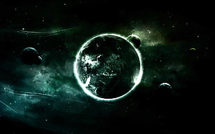 planet digital wallpaper, planet, space, stars, glowing