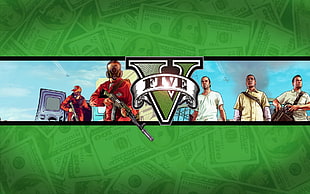 Grand Theft Auto V game cover, Grand Theft Auto V, video games, green background