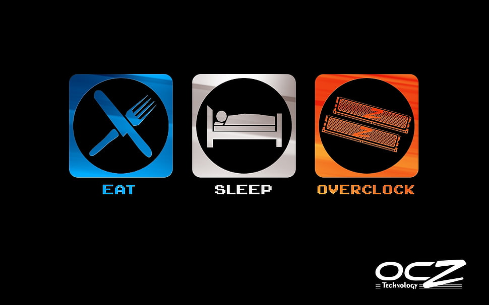 Eat, Sleep and Overclock logo illustration HD wallpaper