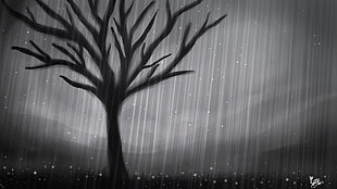 bare tree digital wallpaper, artwork