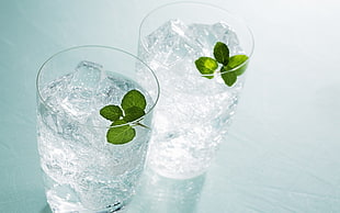 two clear glass cups filled with ice