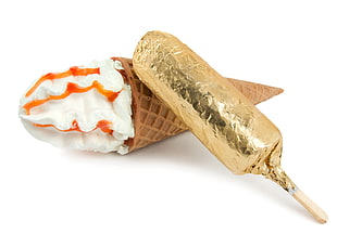 cone with caramel flavored ice cream on top