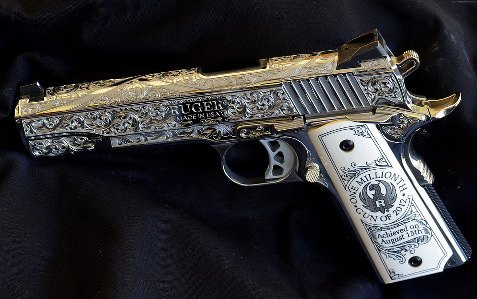 gray and gold-colored Ruger semi-automatic pistol HD wallpaper