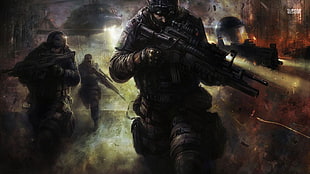 video game digital wallpaper, gun, soldier