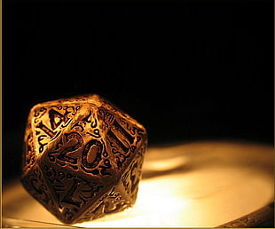 gold-colored and black ring, dice, Dungeons and Dragons