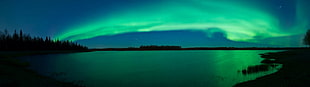 photography of aurora above lake