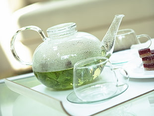 tea in clear glass teapot HD wallpaper