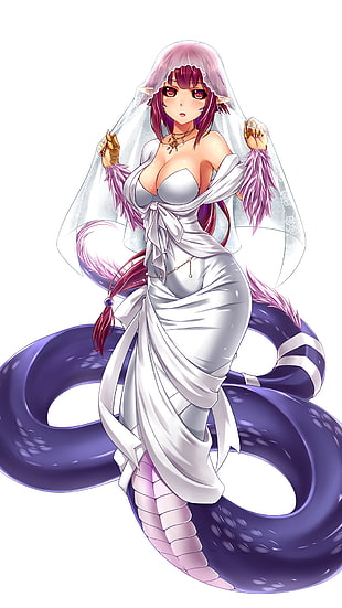 female anime character wearing white gown