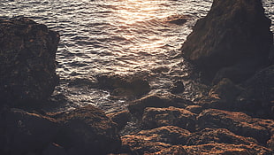 grey rock formation, Sea, Rocks, Waves HD wallpaper