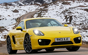 yellow sports coupe, car, yellow cars, Porsche  Cayman, Porsche