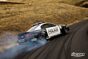 white and black Police car game screengrab, car, muscle cars, drift, pursuit HD wallpaper