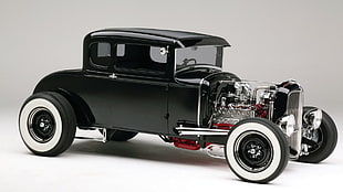 black classic car die-cast model, hotrod, car, black cars, vehicle