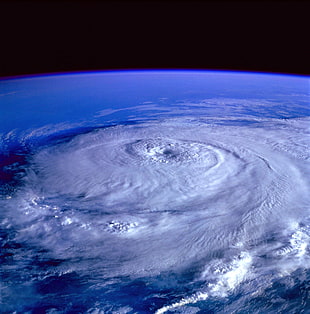 top view photography of eye of storm