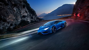 blue sports car, sports car, vehicle, Lamborghini, Italian Supercars HD wallpaper