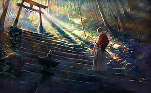 Samurai character illustration HD wallpaper