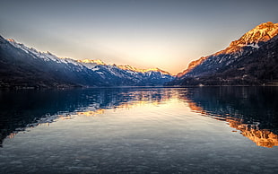 lake and glacier mountain, Lake Brienz, Switzerland, landscape, reflection HD wallpaper