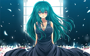 green hair female character photo