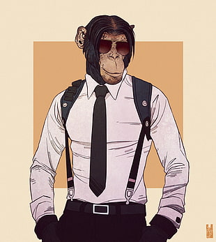 monkey wearing necktie graphic, Kim Nguyen, Zarnala, character design , animals HD wallpaper