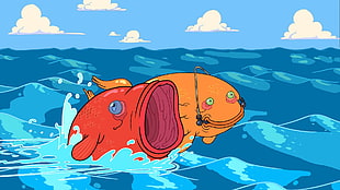 two orange fishes illustration, Adventure Time, landscape