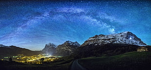 brown mountain, nature, landscape, mountains, stars HD wallpaper