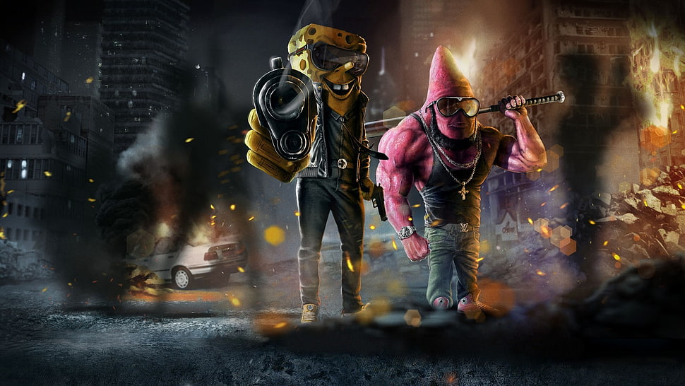 Sponge Bob and Patrick video game poster HD wallpaper