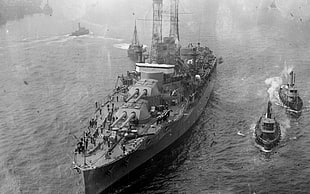grayscale photo of battleship, historic, history, war, bb new yok class