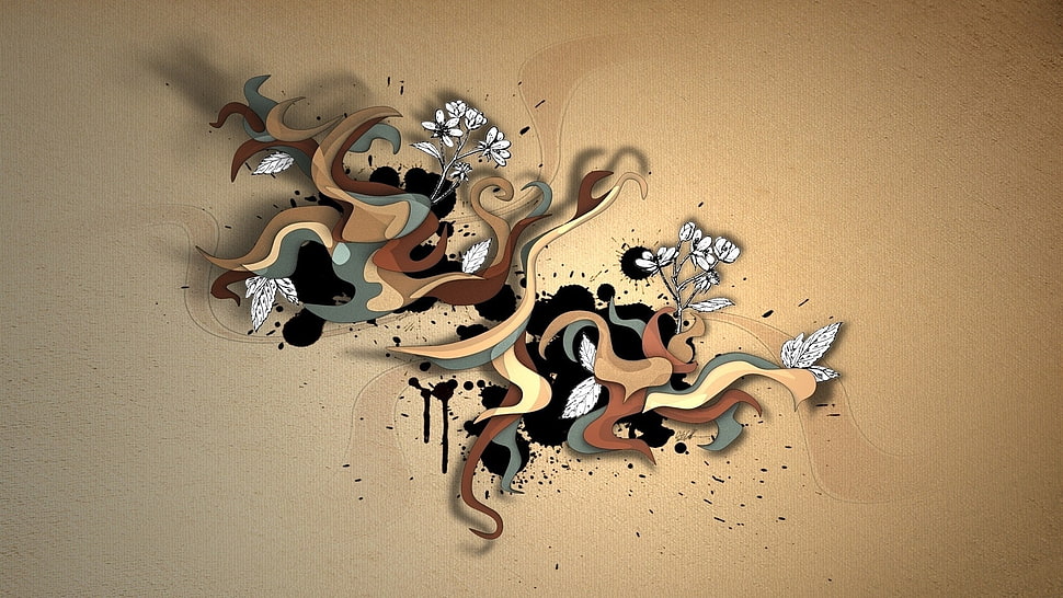 brown, blue, and black abstract painting HD wallpaper
