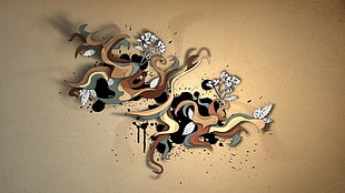 brown, blue, and black abstract painting