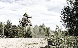 black ATV, forest, nature, sports, road