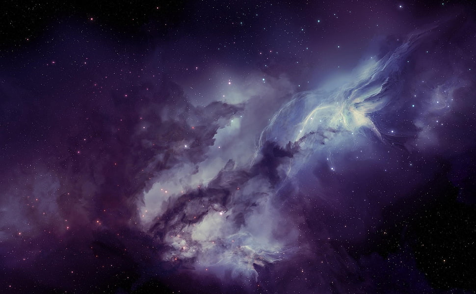 purple and blue galaxy illustration HD wallpaper
