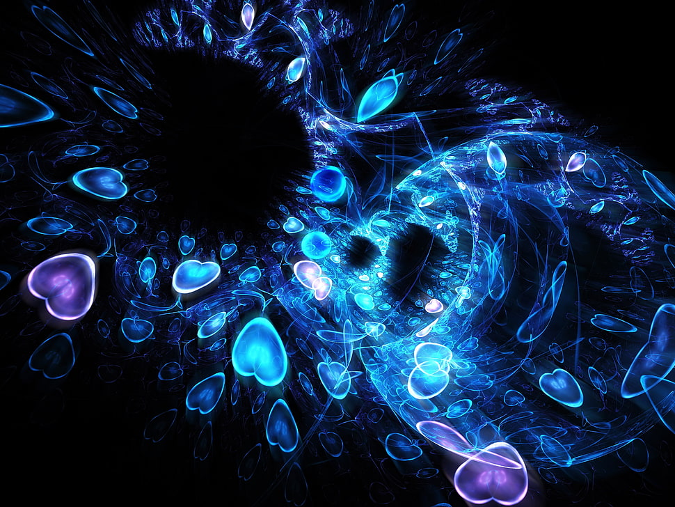 multicolored molecule painting, Fractal, Shape, Heart HD wallpaper