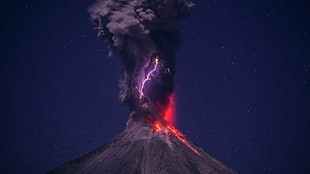 volcano eruption illustration, volcano, eruption, lava, stars HD wallpaper