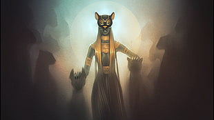Egyptian god illustration, Egyptian, Bastet, cat HD wallpaper