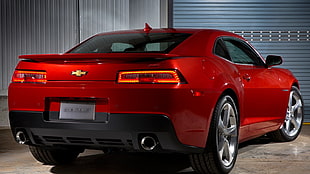 red Chevrolet coupe, Chevrolet Camaro, muscle cars HD wallpaper