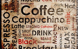 coffee and cappuccino wooden signage