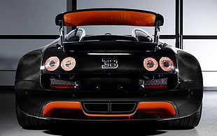 black and orange Bugatti car HD wallpaper