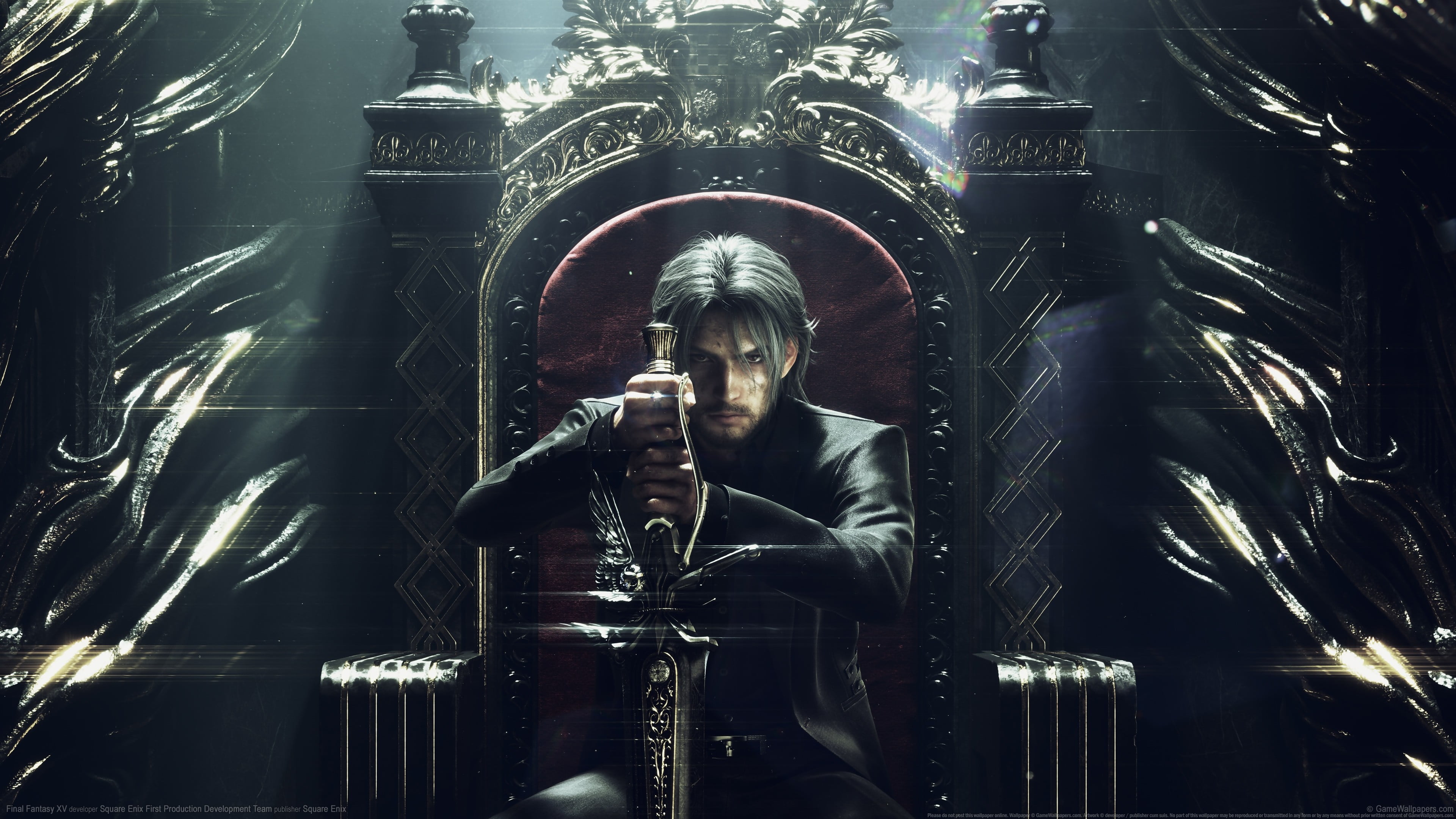 game cover, video games, digital art, Final Fantasy XV, throne