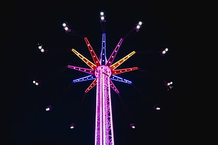 pink and multicolored lighted ferris wheel HD wallpaper