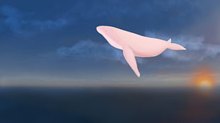 white whale illustration, whale, landscape, drawing, digital art