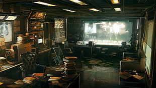 brown book lot, Deus Ex: Human Revolution, Deus Ex, digital art, render HD wallpaper