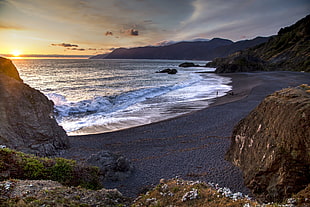 black sand at the beach near body of water during daytime, california