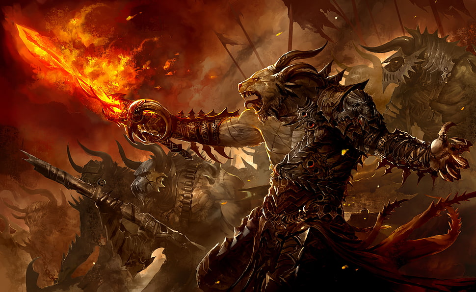 Minotaur warrior digital wallpaper, Guild Wars 2, Guild Wars, fantasy art, concept art HD wallpaper