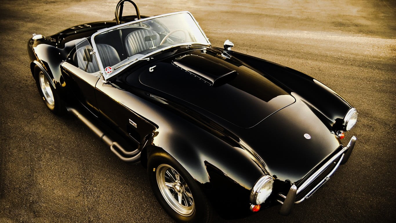 Black convertible coupe, old car, Shelby, Shelby Cobra, car 