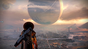 person standing with gun on back digital wallpaper, Destiny 2 , Bungie