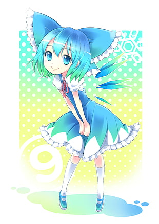 blue haired animated character, Touhou, Cirno, blue eyes, blue hair