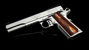 brown and gray semi-automatic pistol, gun, pistol, M1911