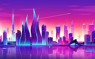 photo of purple cityscape illustration
